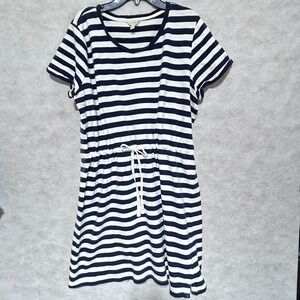 Sonoma Goods for Life Navy Blue White Striped Drawstring T-Shirt Dress XL